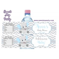 Blue and Grey Elephant Baby Shower water bottle labels,(7ebb)